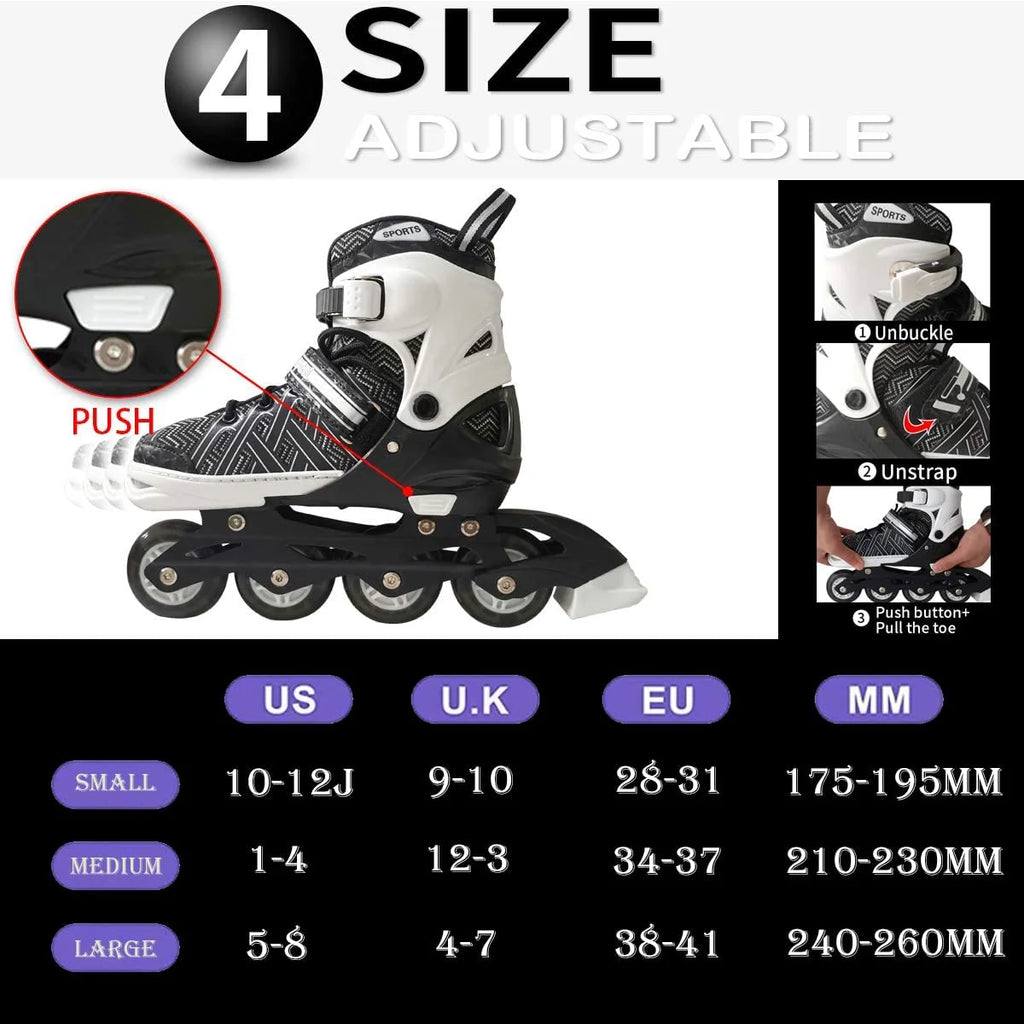 Black Adjustable Kids Inline Skates Q544316