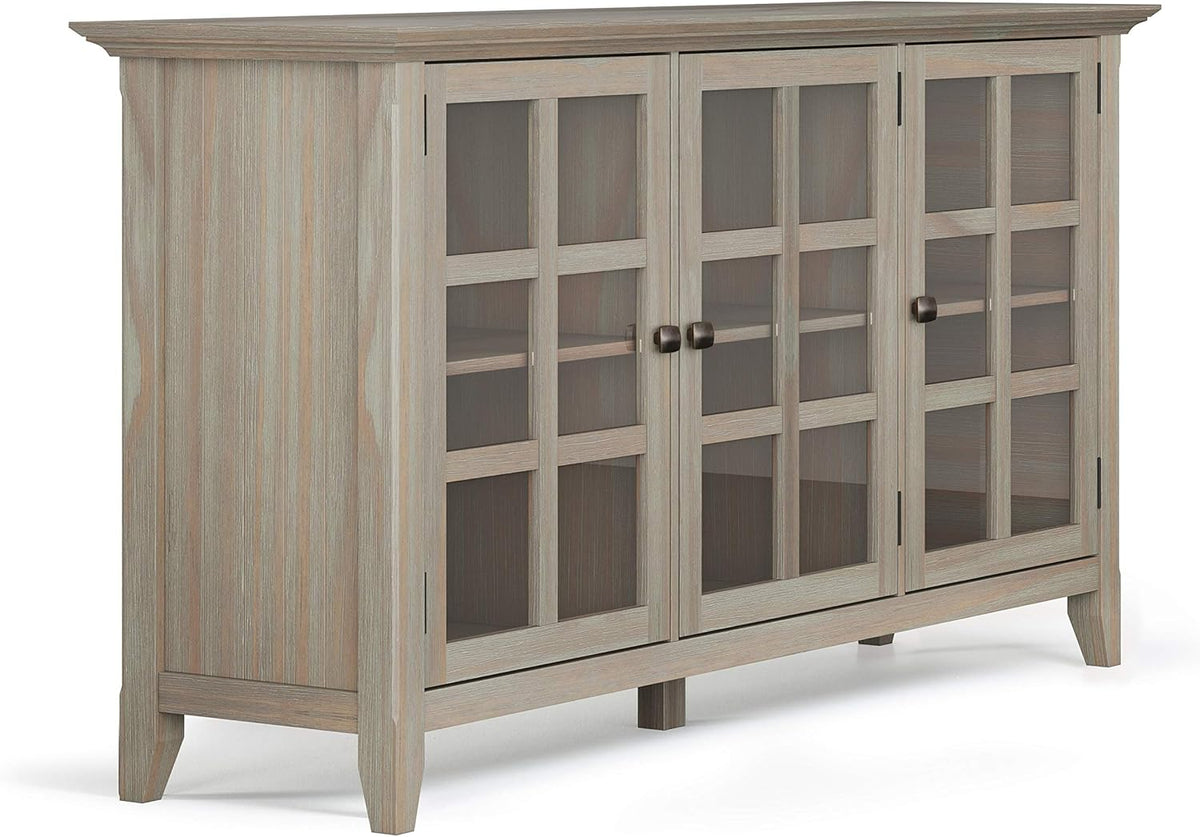 Distressed Grey Solid Wood Storage Cabinet with 3 Tempered Glass Doors and 3 Adjustable Shelves L729302