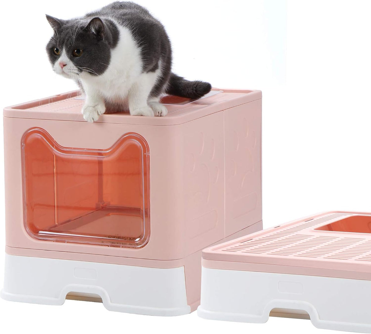 Enclosed Litter Box Large, Foldable Top Entrance Cat Litter Box with Lid, High Sided Litter Box Pack of 2 B531