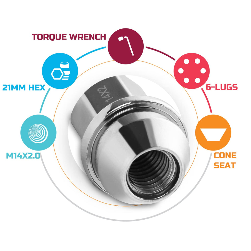 24pcs Chrome Cone Seat Lug Nuts M14x2.0 P45084