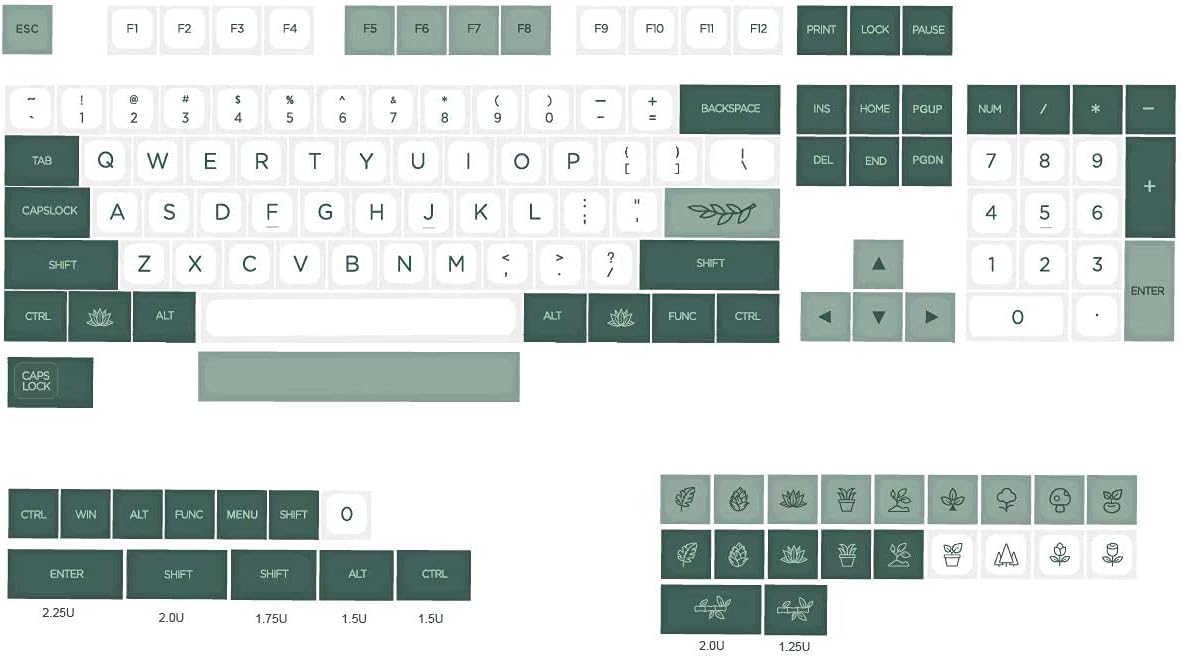 138 Botanical XDA Keycaps PBT Dye-Sublimated for MX Switch Mechanical Keyboard L99027