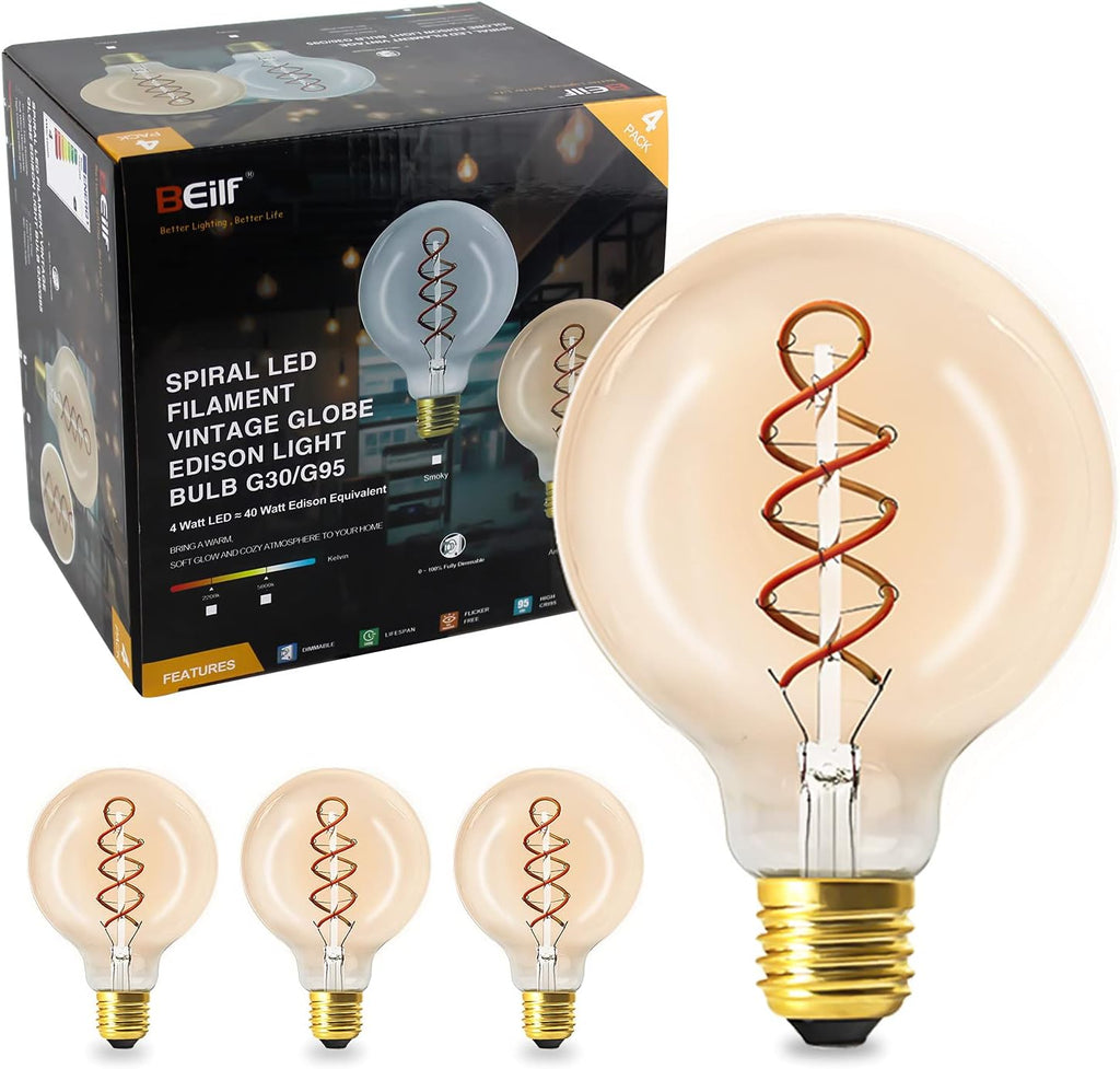 12 Pack Dimmable LED Edison Bulbs, E12 Base, 3W, Warm White 2200K, Amber Glass, Candle Bulb O95223