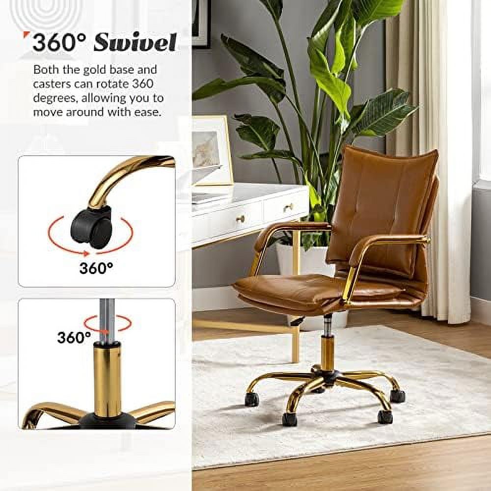 Camel Faux Leather Adjustable Swivel Office Desk Chair L7543