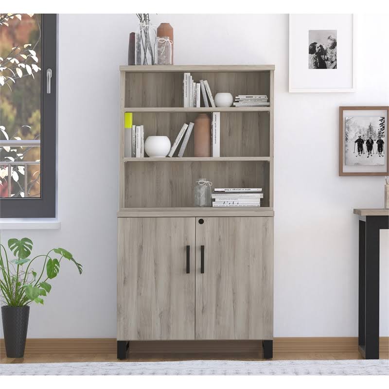 Gray Weathered Oak 2-Door Storage Cabinet P6939