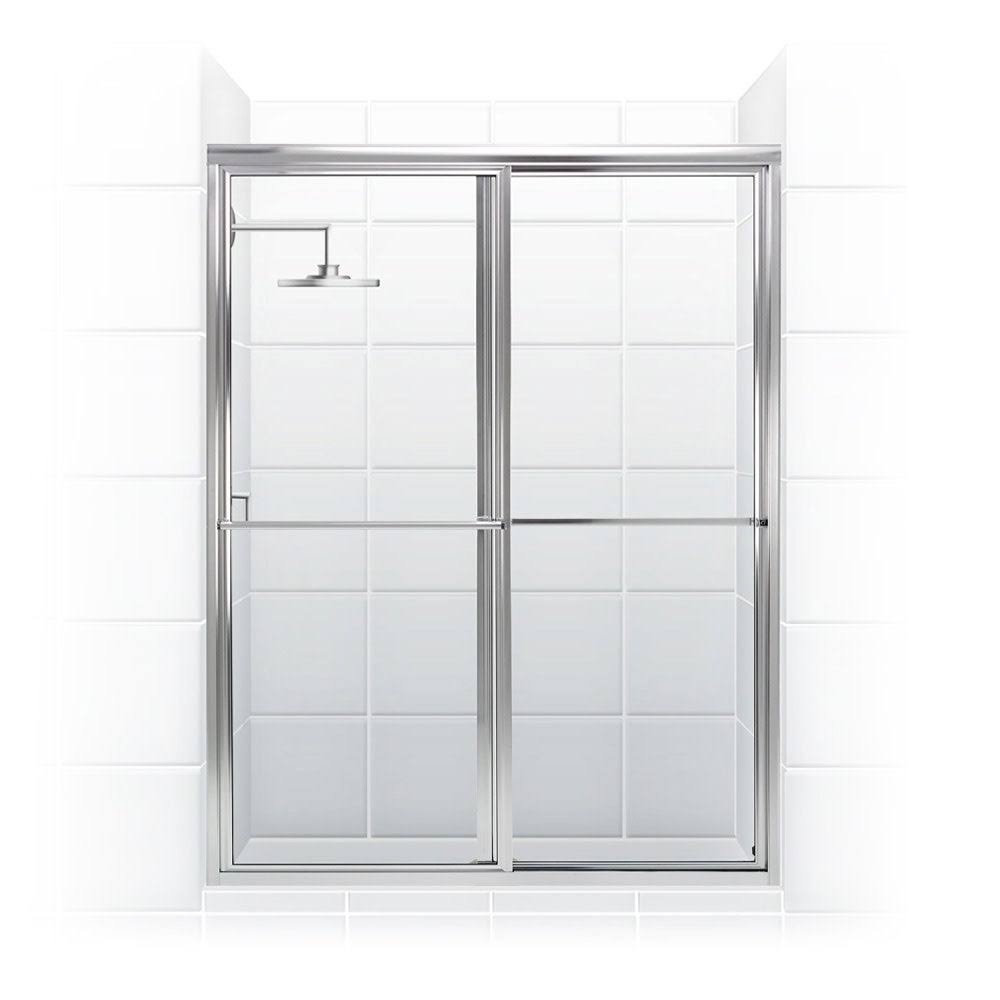 Framed Sliding Shower Door with Towel Bar in Clear Glass Q7054