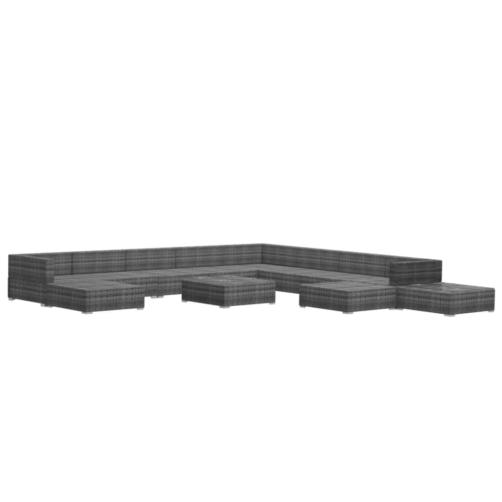 12 Piece Poly Rattan Gray Outdoor Sectional Sofa Set with Cushions K888636