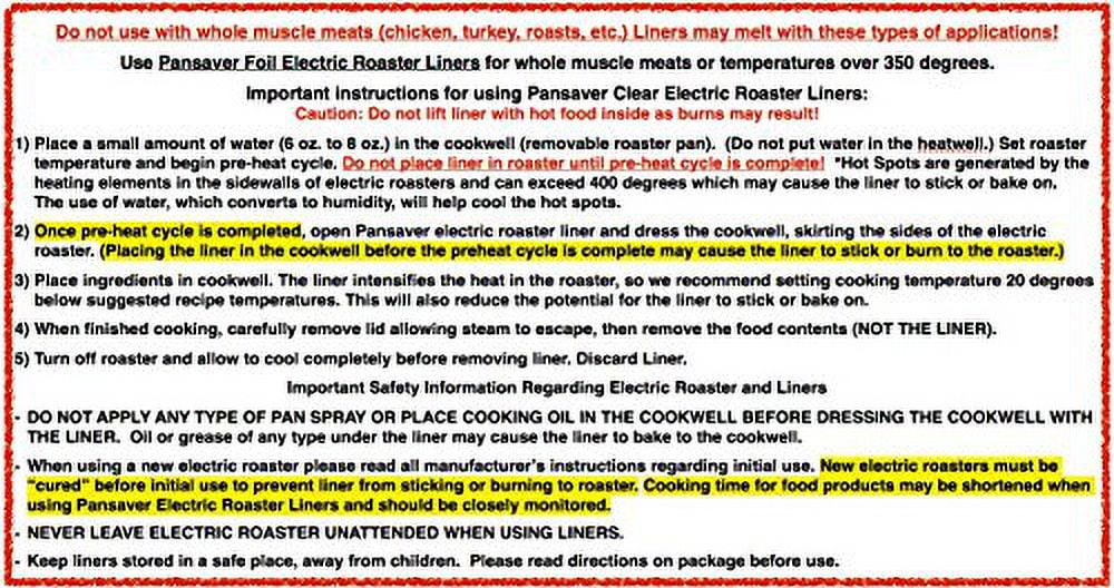 Electric Roaster Liners 10 Pack Q55968