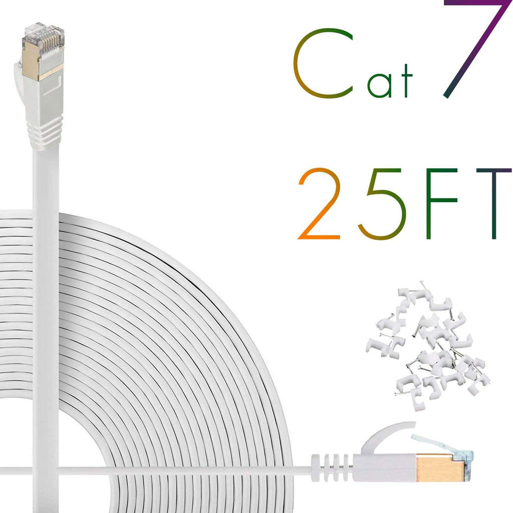Cat7 Ethernet Cable 150ft Flat Shielded (STP) Solid Network Cord with Snagless RJ45 Connectors (White) W915585