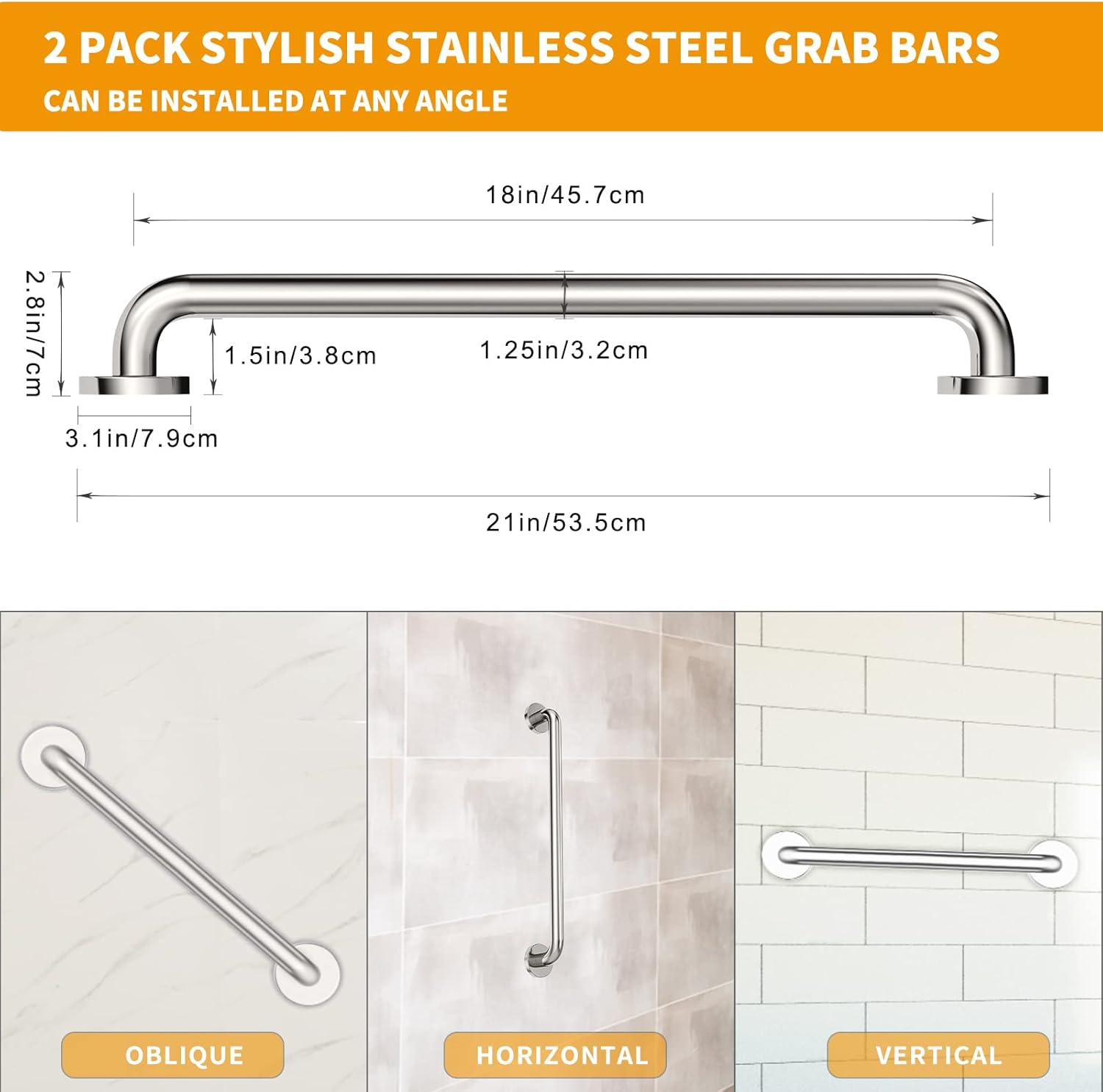 2 Pack Brushed Nickel SUS304 Safety Bathroom Grab Bars with Concealed Screws L983305