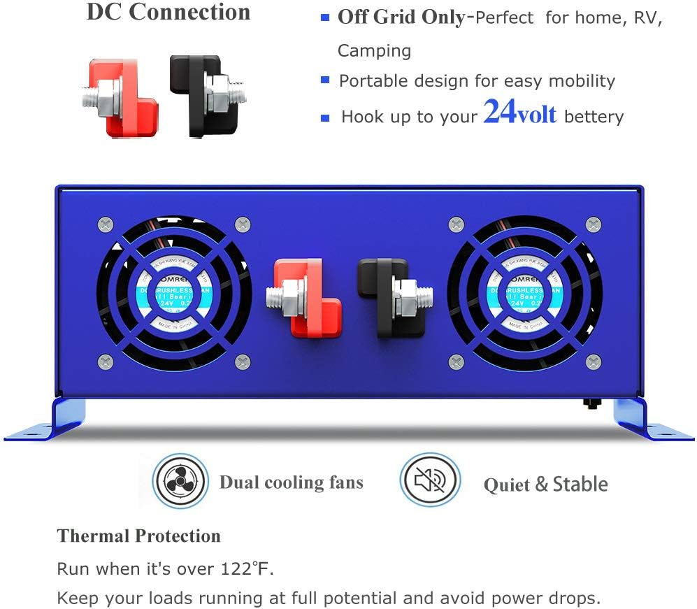 2000W Pure Sine Wave Power Inverter 24V DC to AC 120V with Remote Switch M8948