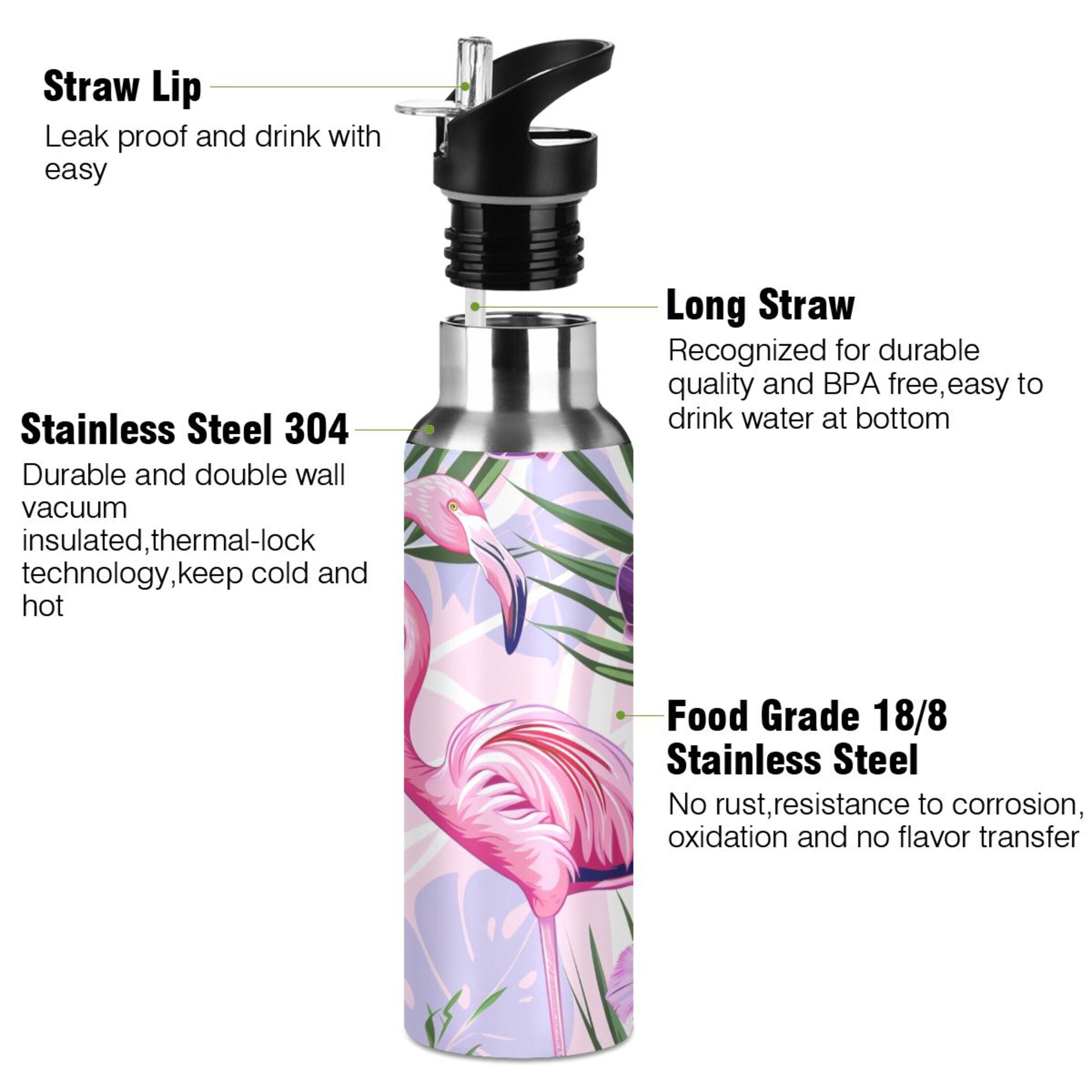 20 oz Insulated Stainless Steel Water Bottle with Straw Lid M122673