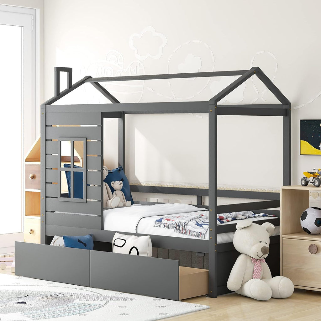 Twin Size Wood Bunk Bed Daybed with Trundle Q2020