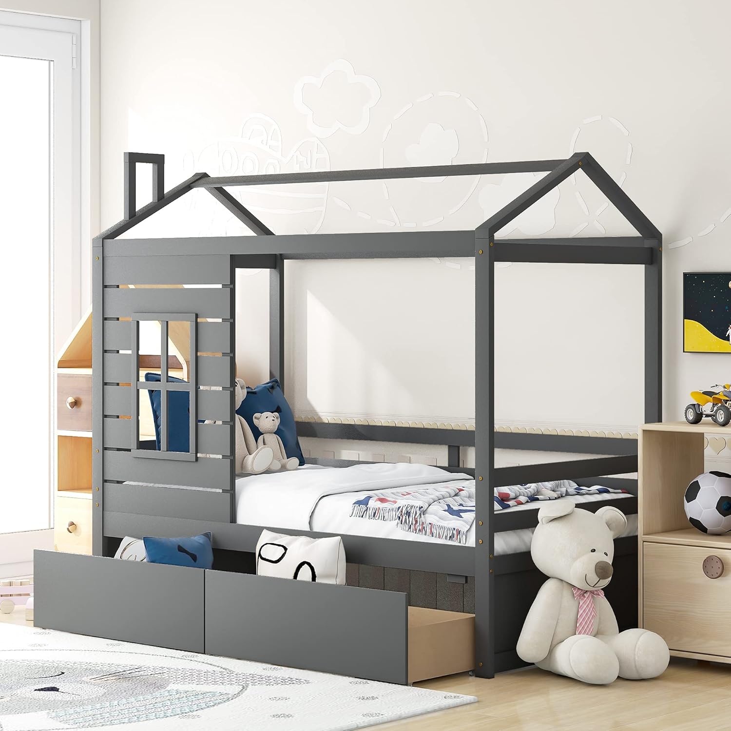 Twin Size Wood Bunk Bed Daybed with Trundle Q2020
