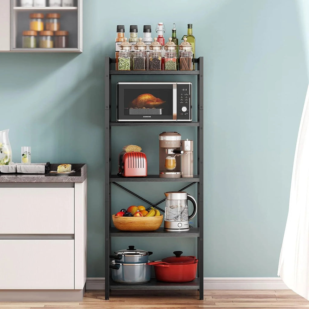 5-Tier Free Standing Kitchen Storage Shelf Rack, Black Q702