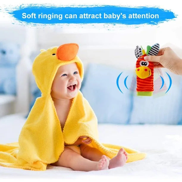 Baby Wrist Rattle and Socks Rattle Set, Soft Animal Toy (4 Pack) A3915
