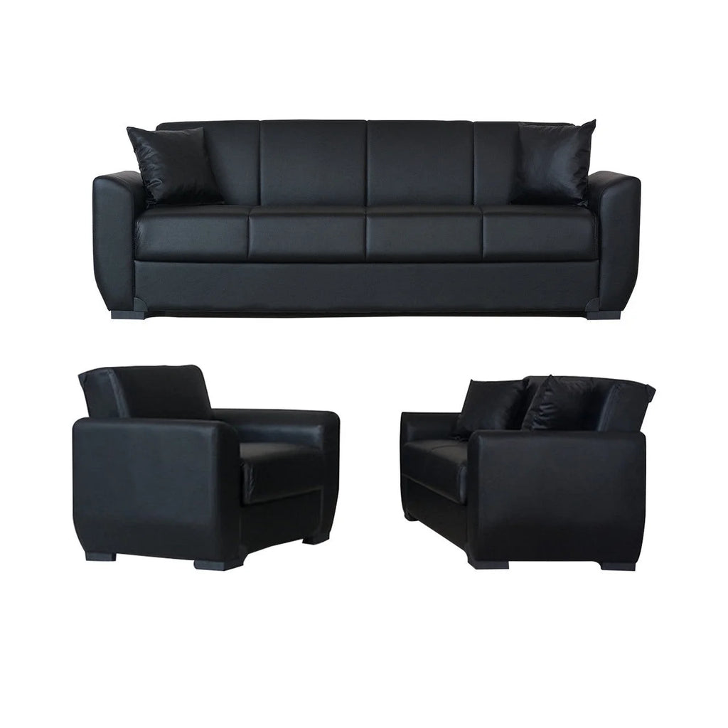 Black PU Leather Loveseat N257608