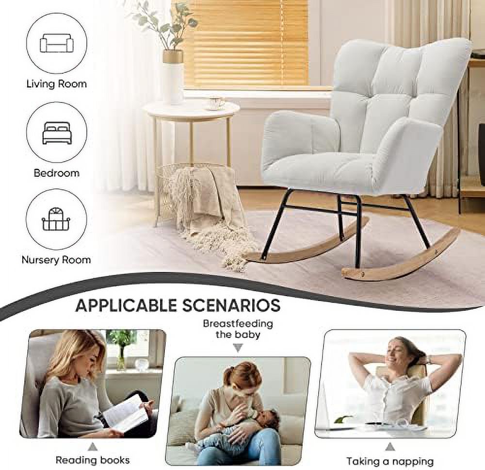 Ivory Teddy Velvet Rocking Accent Chair U546251