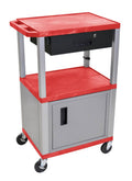 Red and Nickel Utility Cart with Cabinet and Drawer Z2565