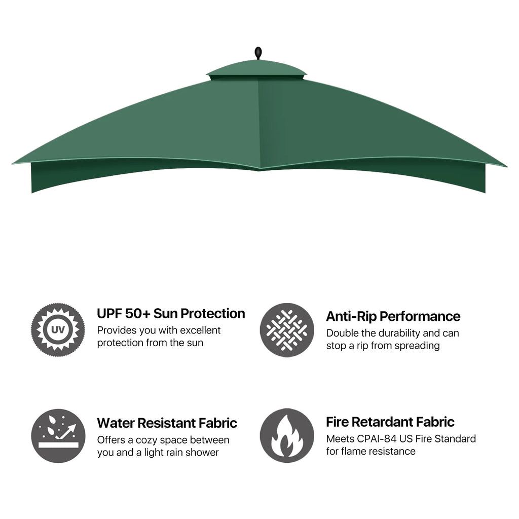 Green 10 X 12 Feet Water-Resistant Gazebo Replacement Canopy Top K8934