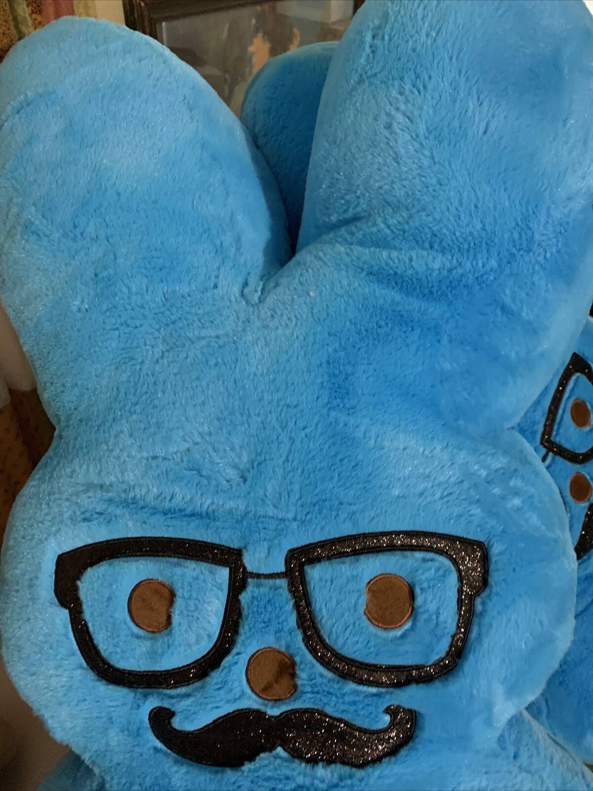 Blue Mustache Bunny Plush E513