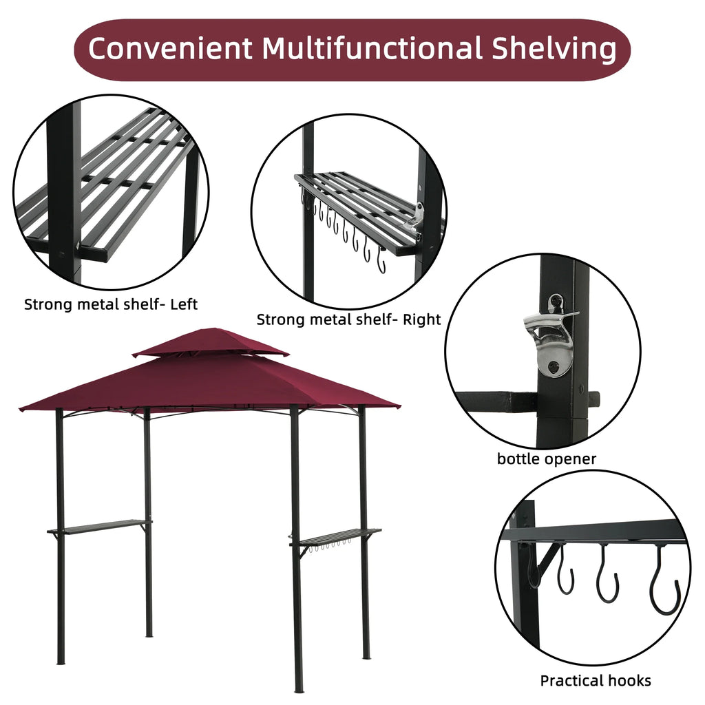 Burgundy Steel Frame Outdoor Grill Gazebo with Canopy Z12206