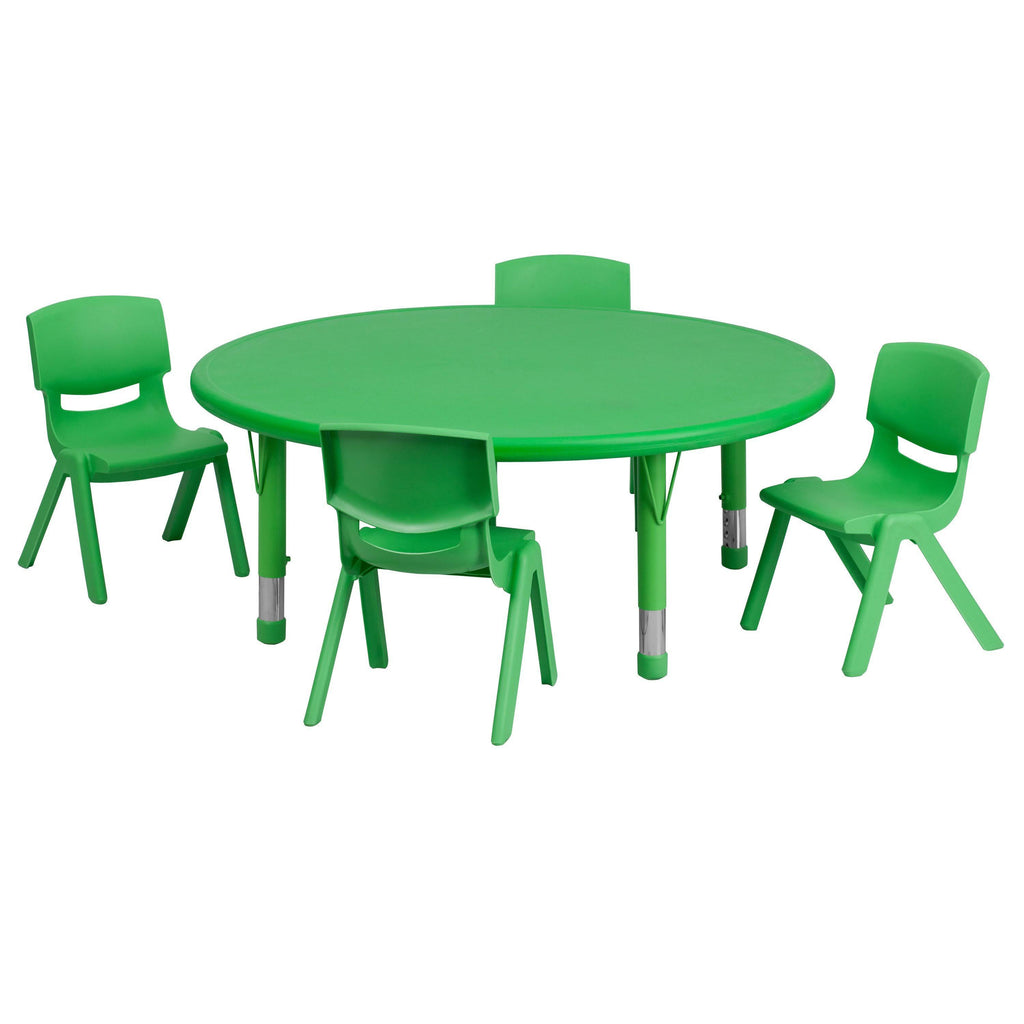 Green Plastic Height Adjustable Activity Table Set with 4 Chairs B4191