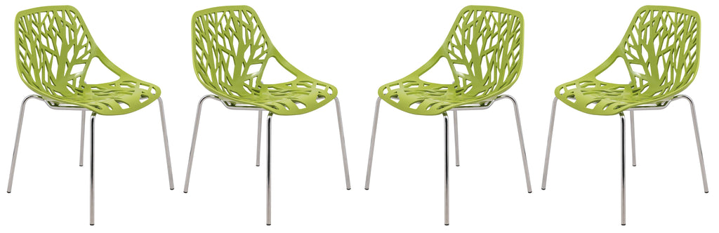 Green Set of 4 Dining Chair with Chromed Legs D194