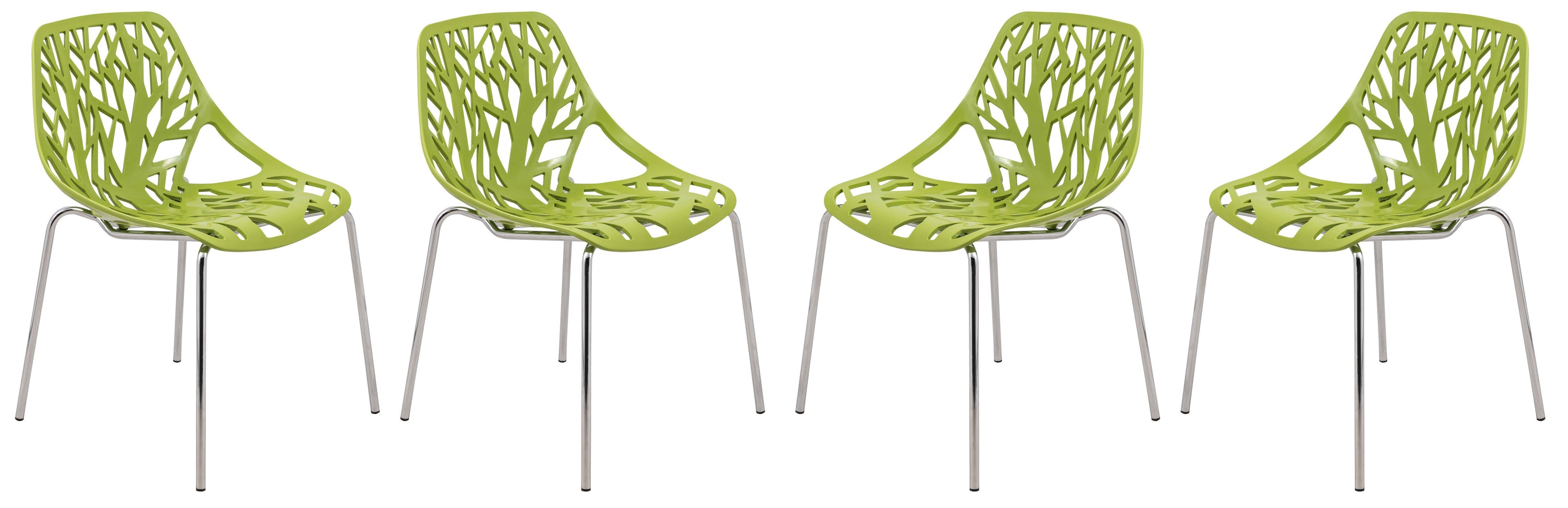 Green Set of 4 Dining Chair with Chromed Legs D194