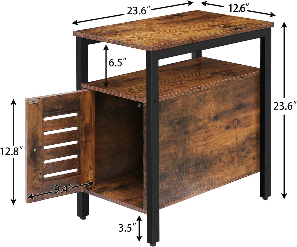 Narrow Nightstand with Cabinet, Rustic Brown W737