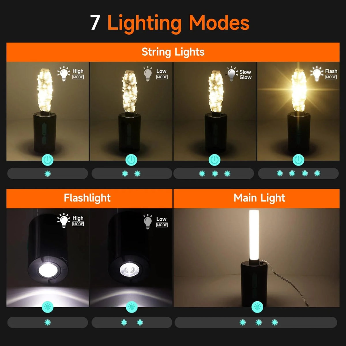 4-in-1 Rechargeable LED Camping Lantern with String Lights B3458