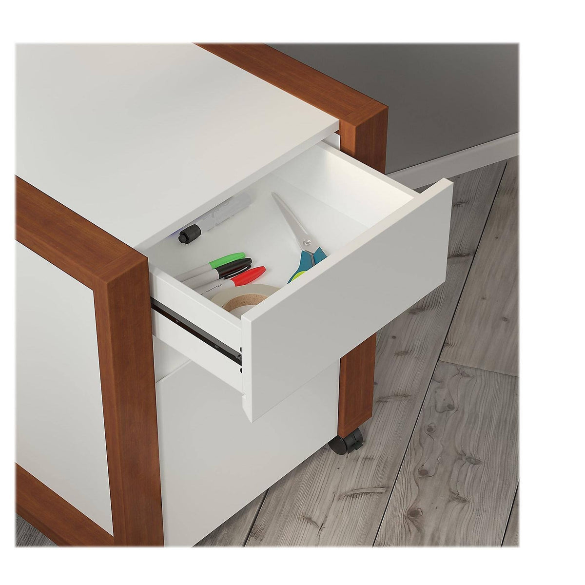 White Writing Desk with 2 Drawer Mobile File Cabinet W229194