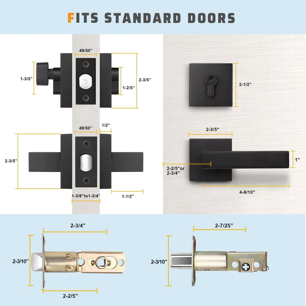 10 Pack Matte Black Entry Door Handle Set with Deadbolt and Lever F1145