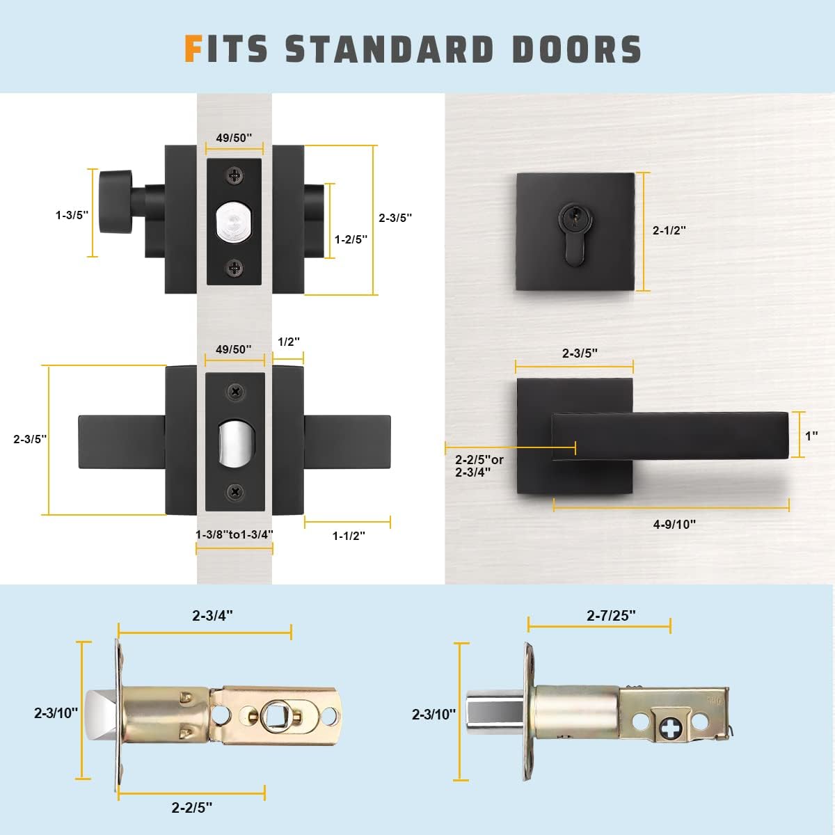 10 Pack Matte Black Entry Door Handle Set with Deadbolt and Lever F1145