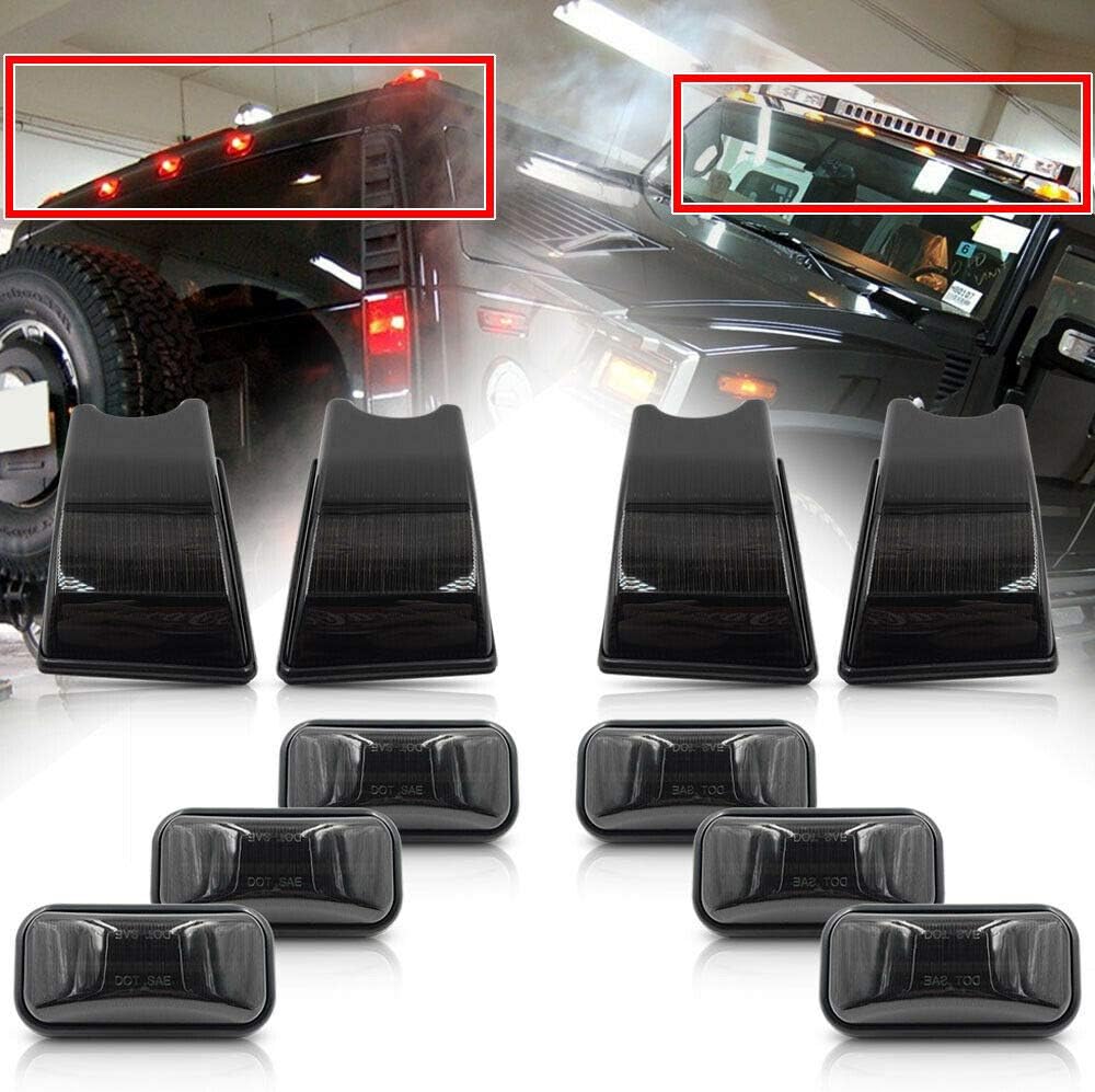 LED Cab Roof Smoke Lens Light Kit 10pcs For Hummer H2 SUT Dark Black Lens Amber/Red Led Light T93046