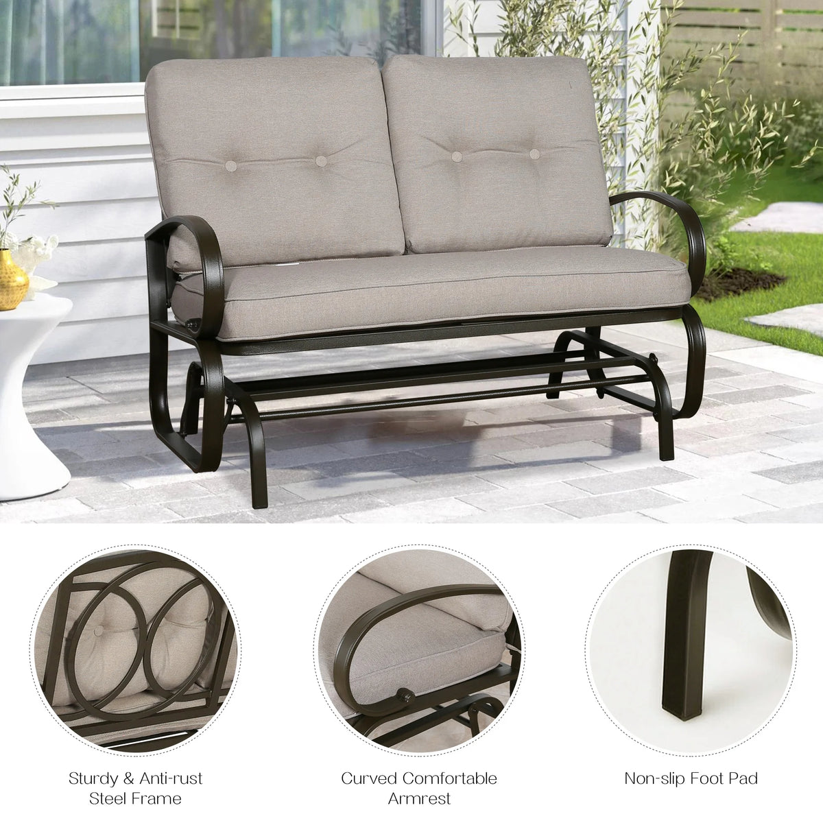 Beige 2-Person Outdoor Steel Glider Chair C71148
