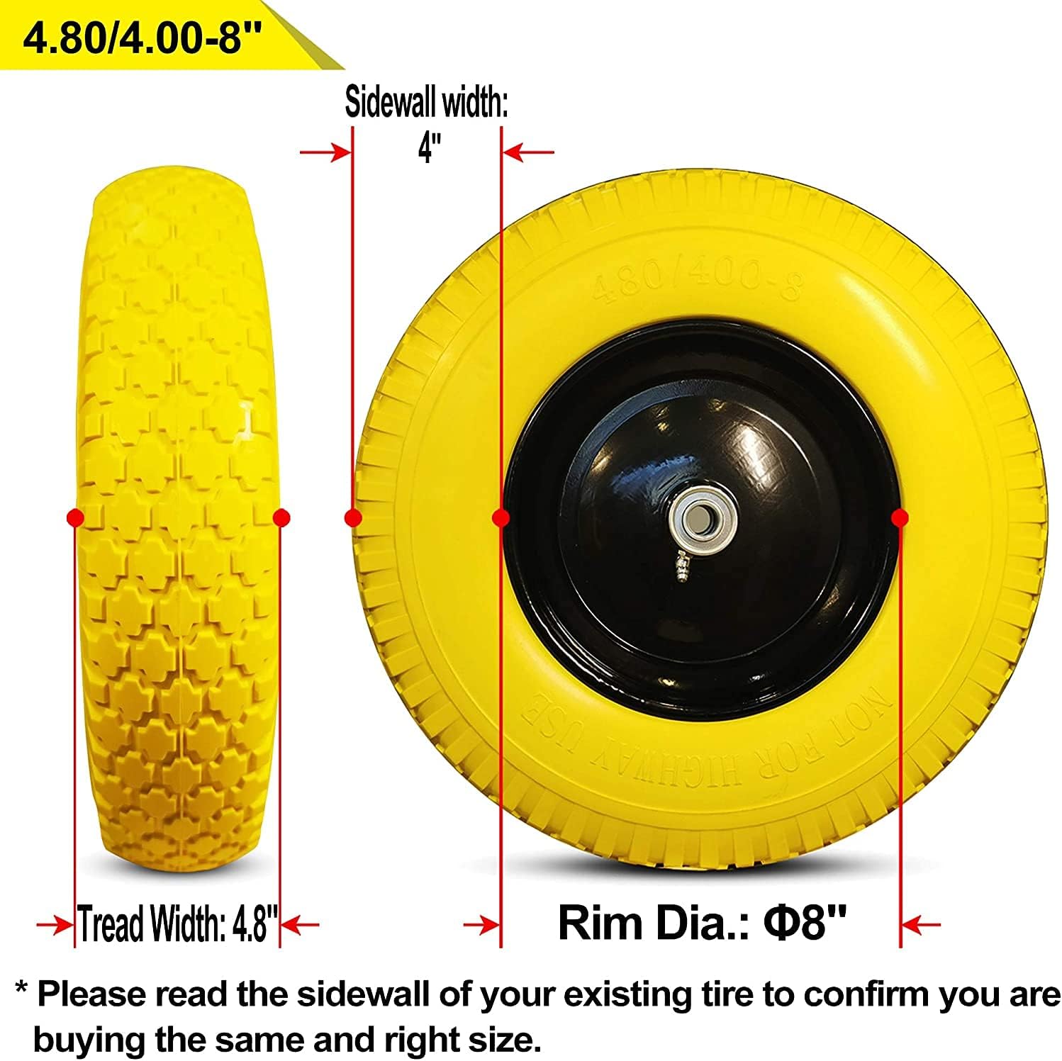 Flat-Free Wheelbarrow Cart Wheels with Ball Bearing G7741