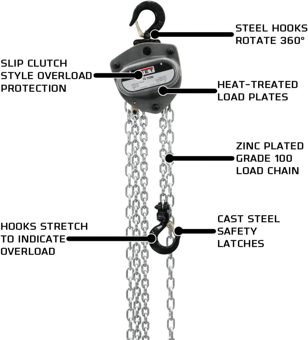 1/2-Ton Hand Chain Hoist with 15' Lift and Overload Protection A320787