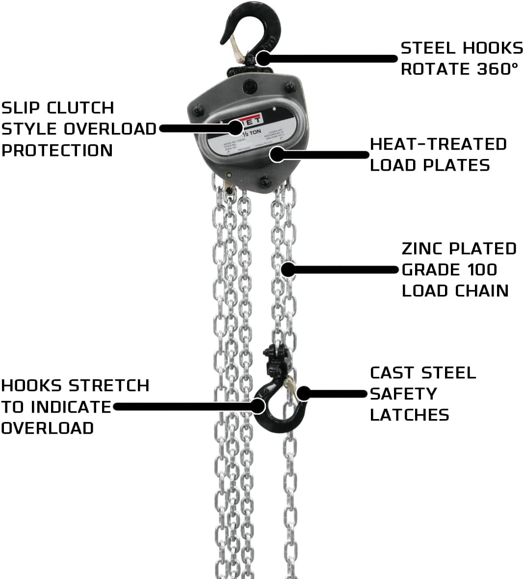 1/2-Ton Hand Chain Hoist with 15' Lift and Overload Protection A320787