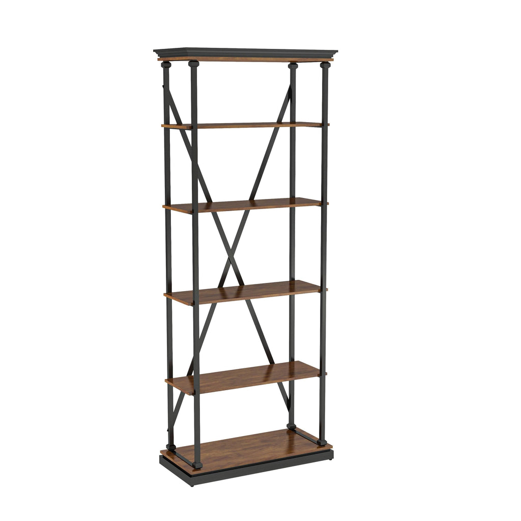 Dark Oak 5 Layer Metal Bookcase K6007