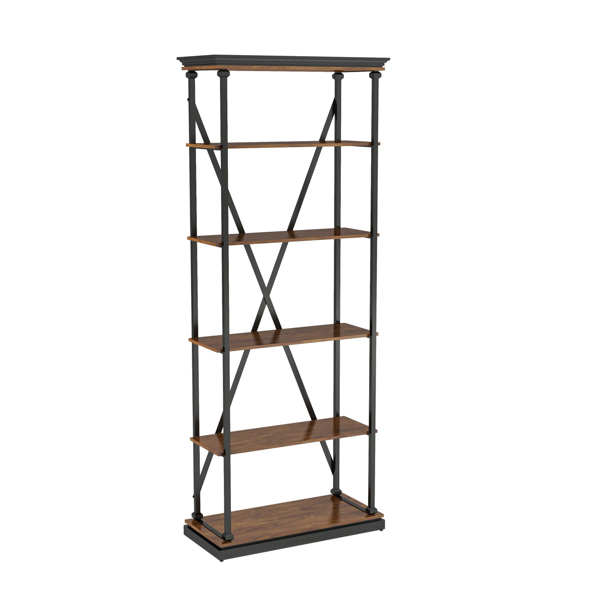 Dark Oak 5 Layer Metal Bookcase K6007