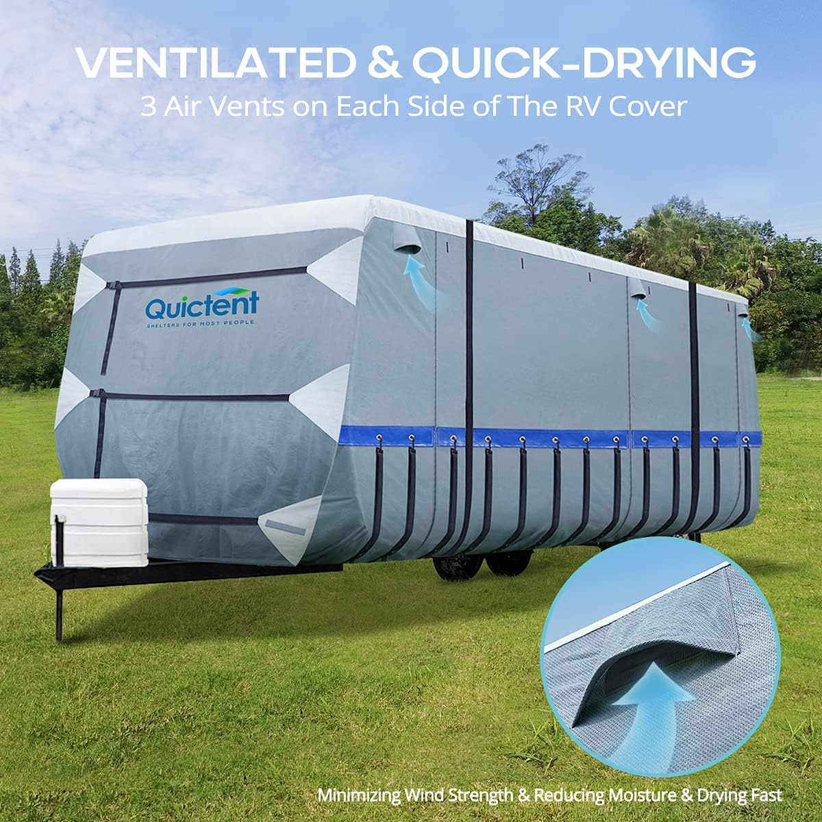 Extra-Thick 6-ply Travel Trailer RV Cover with 2 Windproof Straps, 4 Tire Covers D654810