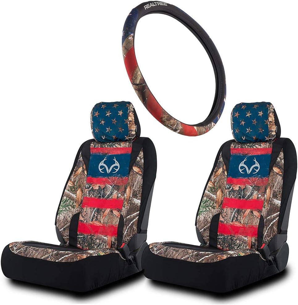 3pc Camo Auto Accessories Kit, 2 Front Seat Covers and 1 Wheel Cover P9527