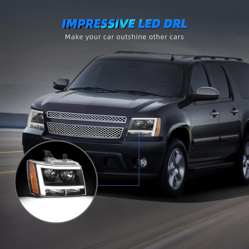LED DRL Projector Headlight Assembly Black Housing D4825
