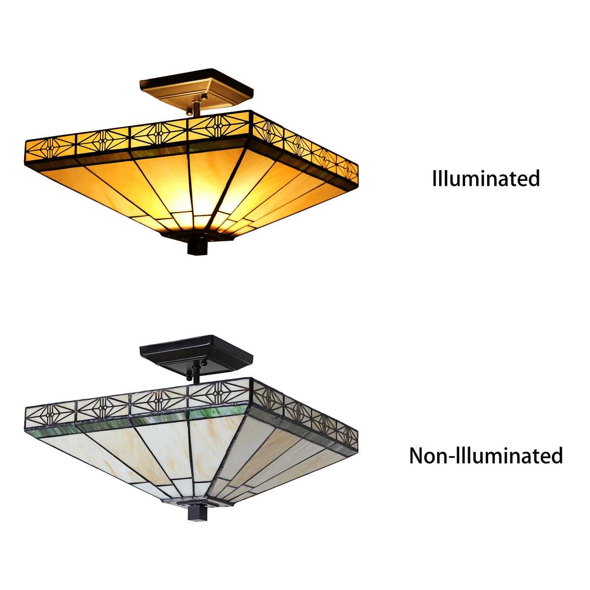 Tiffany-Style 2 Light Mission Semi-Flush Ceiling Fixture P40612