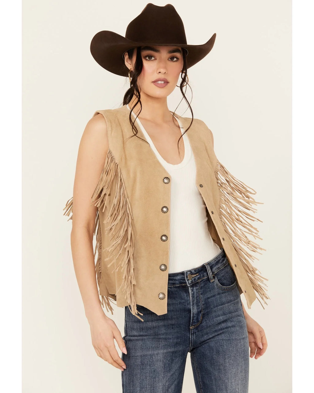 Tan Suede Fringe Vest T35395