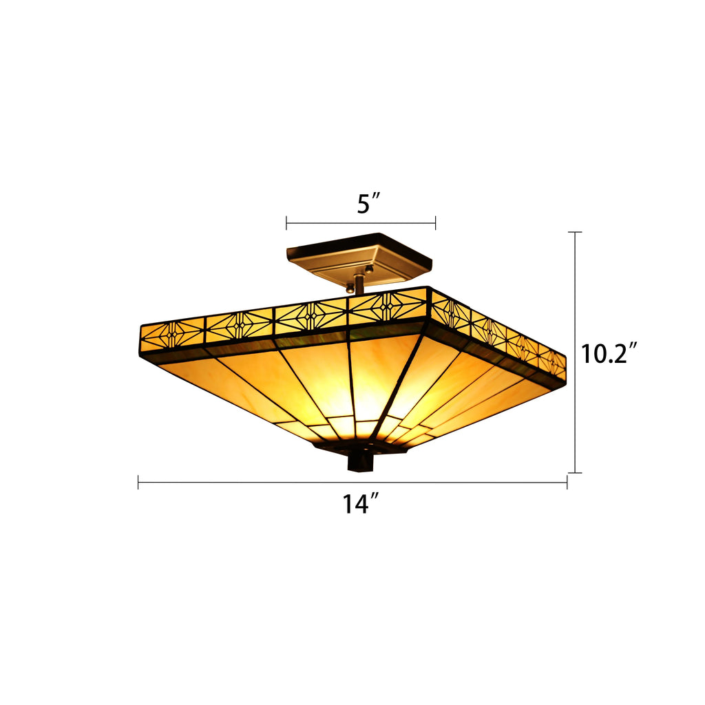 Tiffany-Style 2 Light Mission Semi-Flush Ceiling Fixture P40612