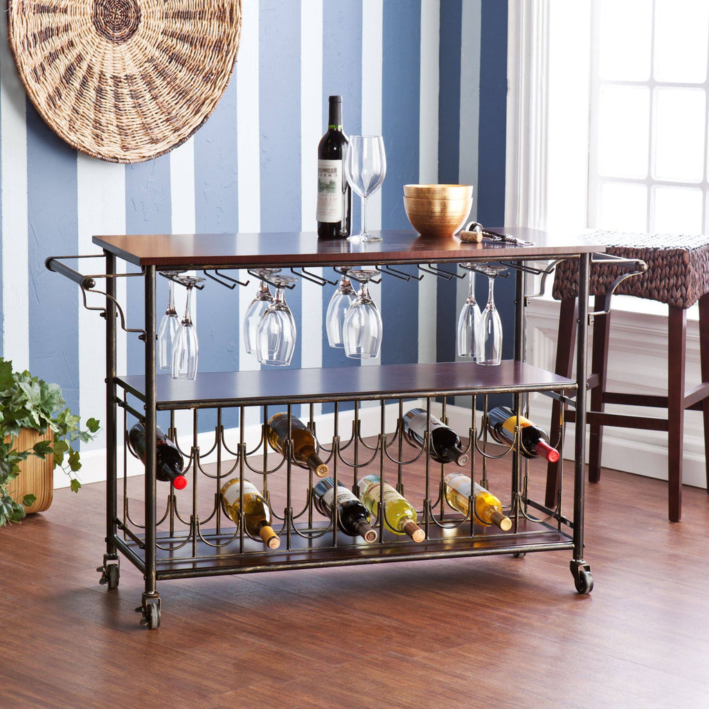 Black and Coffee Brown Rectangular Bar Cart J435