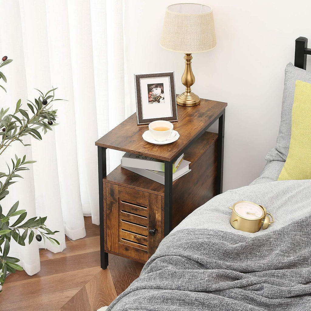 Narrow Nightstand with Cabinet, Rustic Brown W737