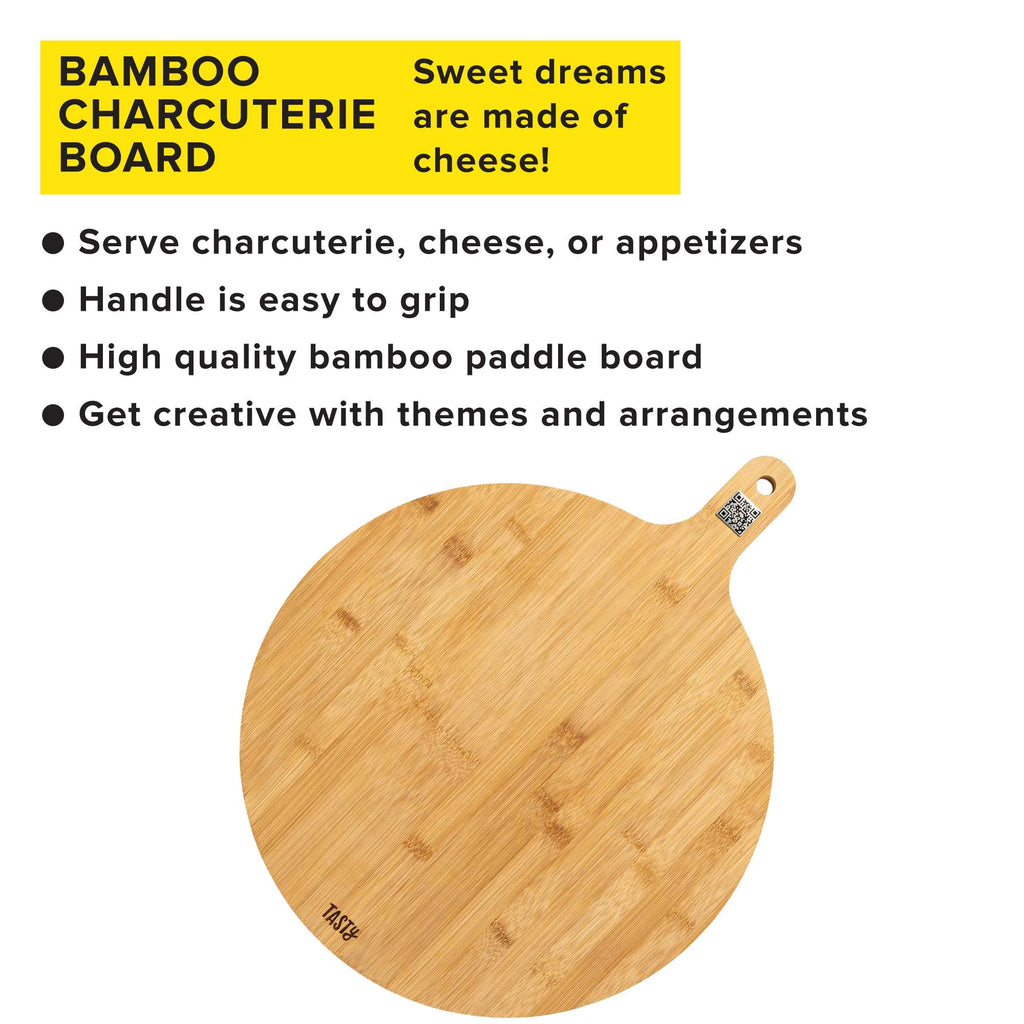 Bamboo Round Charcuterie Board with Handle, 15.5" R824