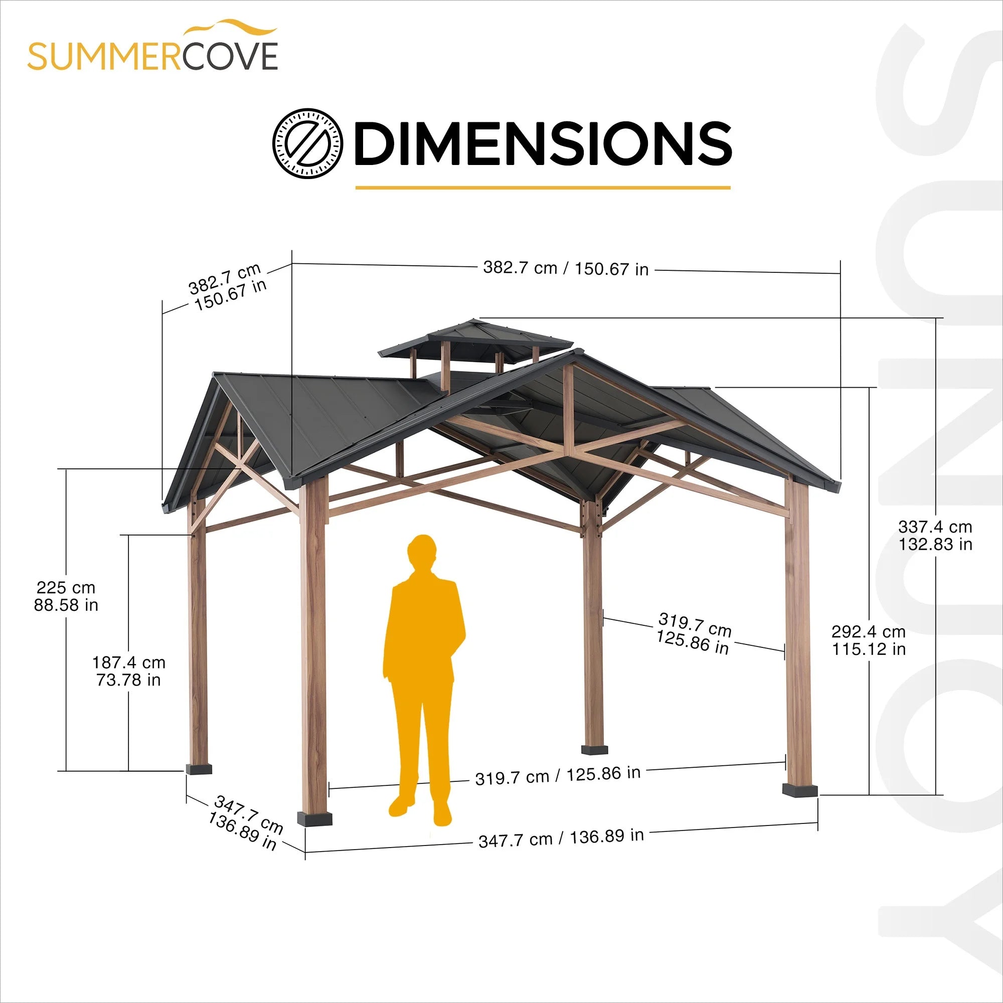 12.5 ft. x 12.5 ft. Cedar Framed Gazebo with Steel Hardtop Roof H542393